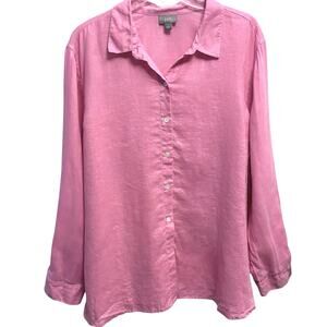 J. Jill Linen Long Sleeve Light Pink Lightweight Curved Hem Side Tab Size Large